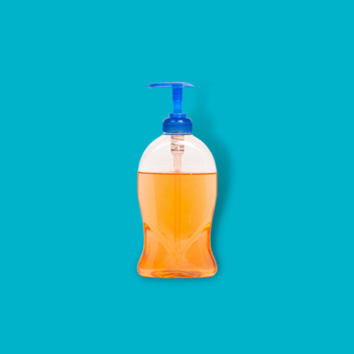 hand soap against blue background