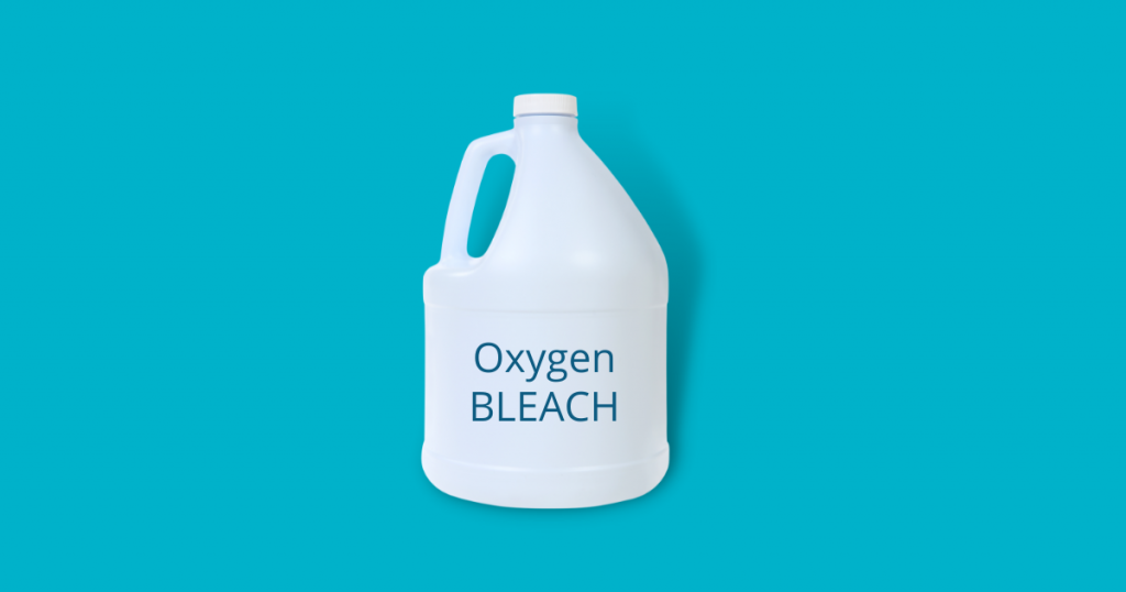 a bottle of oxygen bleach against blue background