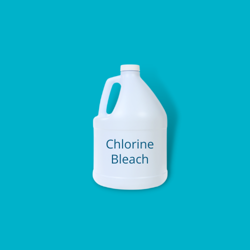 white bottle of chlorine bleach against blue background